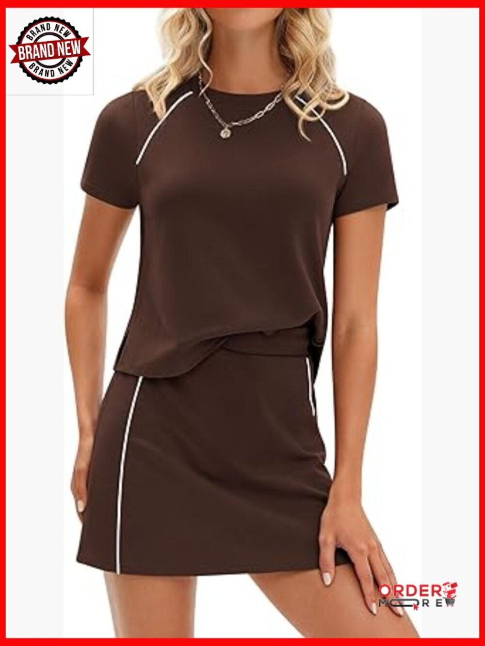2 Piece Skirt Set Short Sleeve Top Skorts Matching Workout Outfit Travel